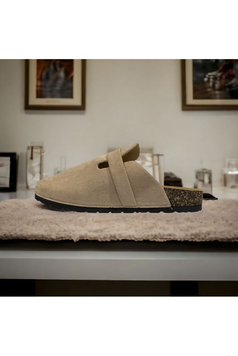 Beige suede mules - 1
