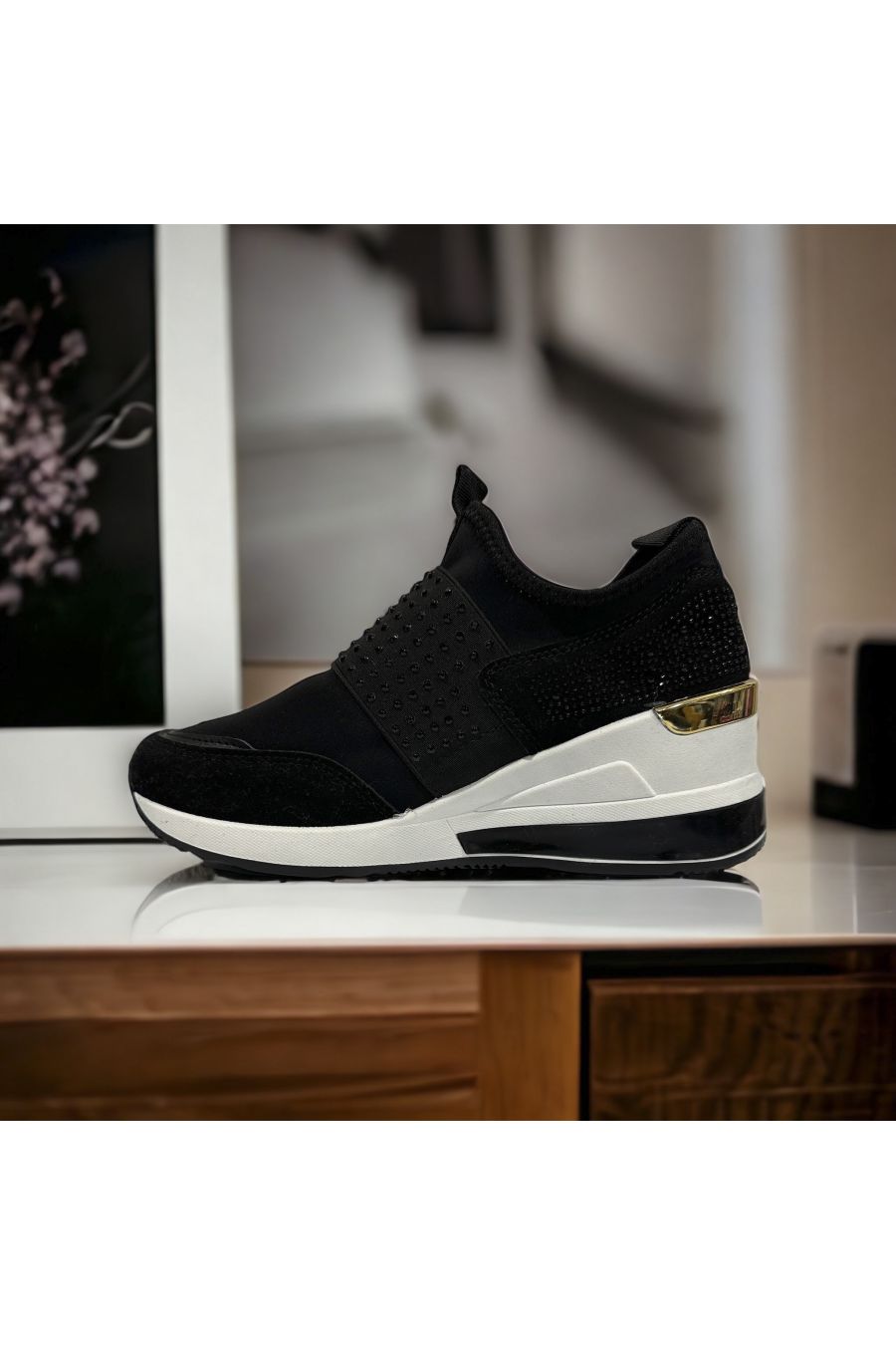 Zwarte wedge sokkenmand met strass-steentjes geïnspireerd - 1