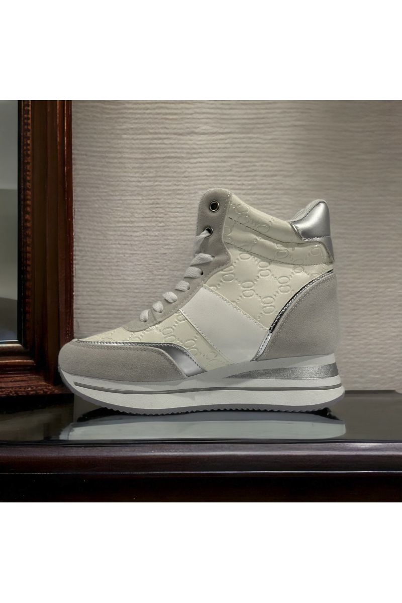 White wedge high-top sneaker with pattern inspired by - 1
