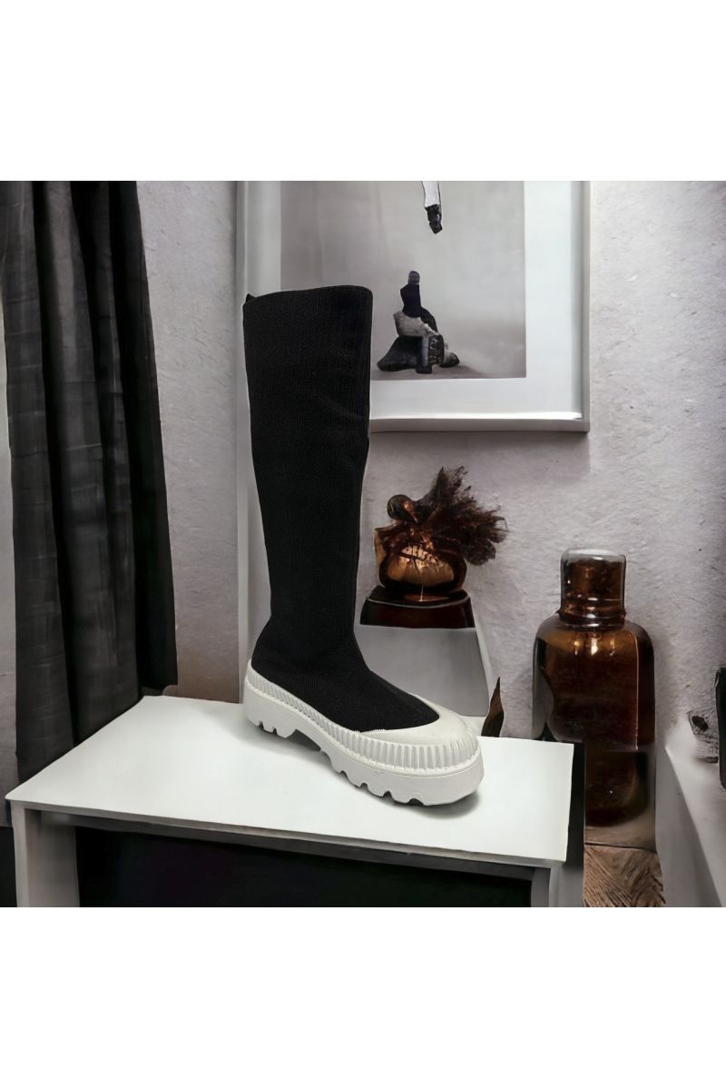 Black sock boot with white sole - 1