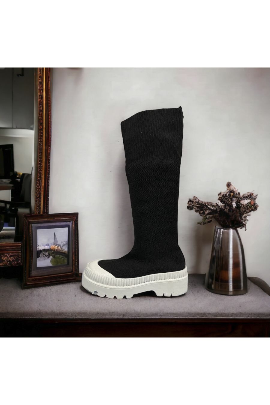 Black sock boot with white sole - 2