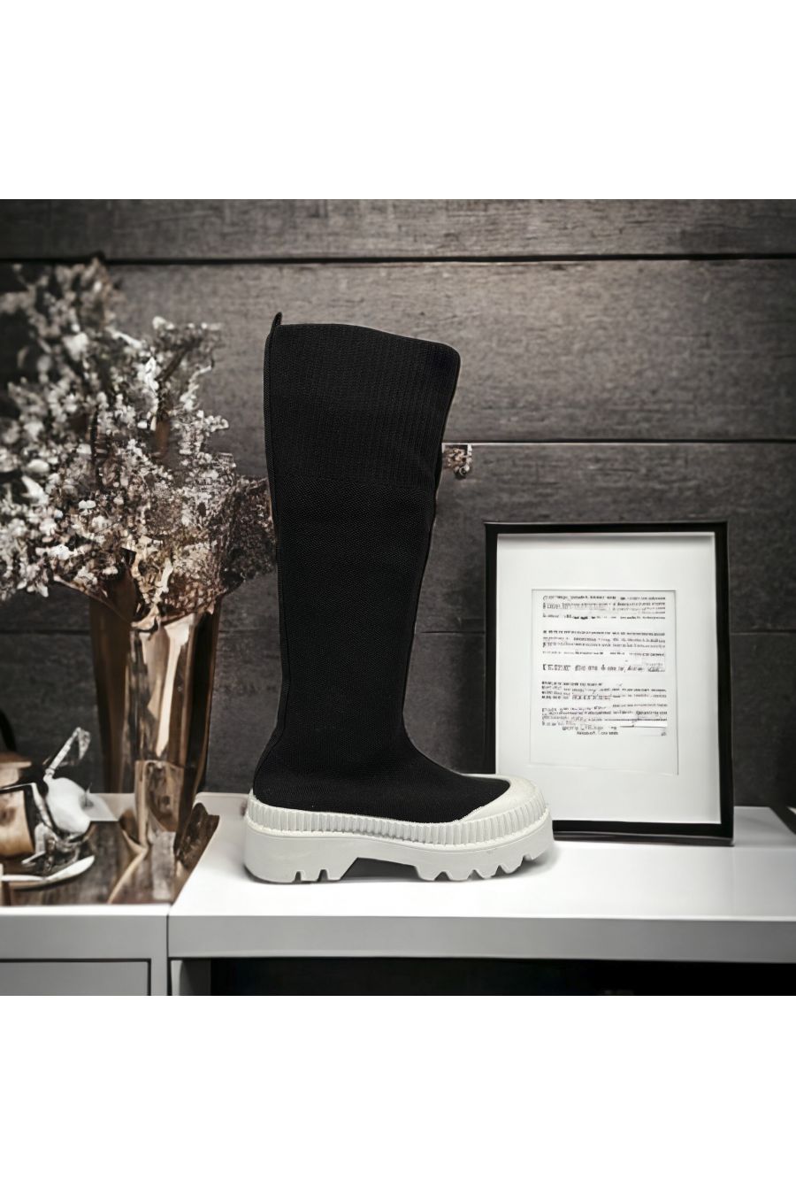 Black sock boot with white sole - 3