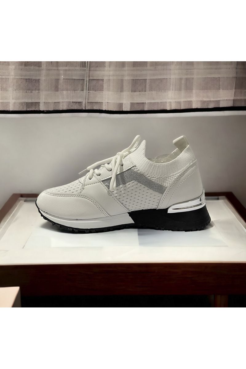 Basket chaussette blanc et argenté - 1