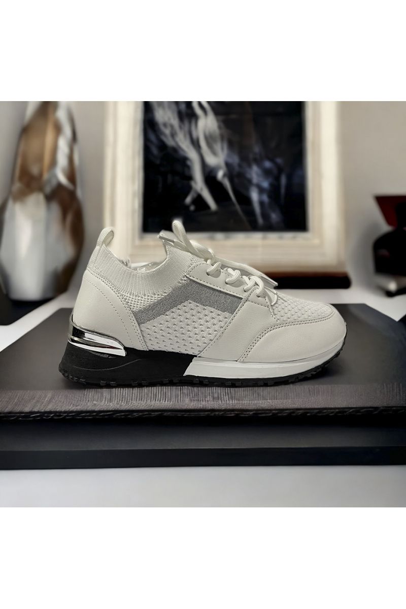 Basket chaussette blanc et argenté - 3