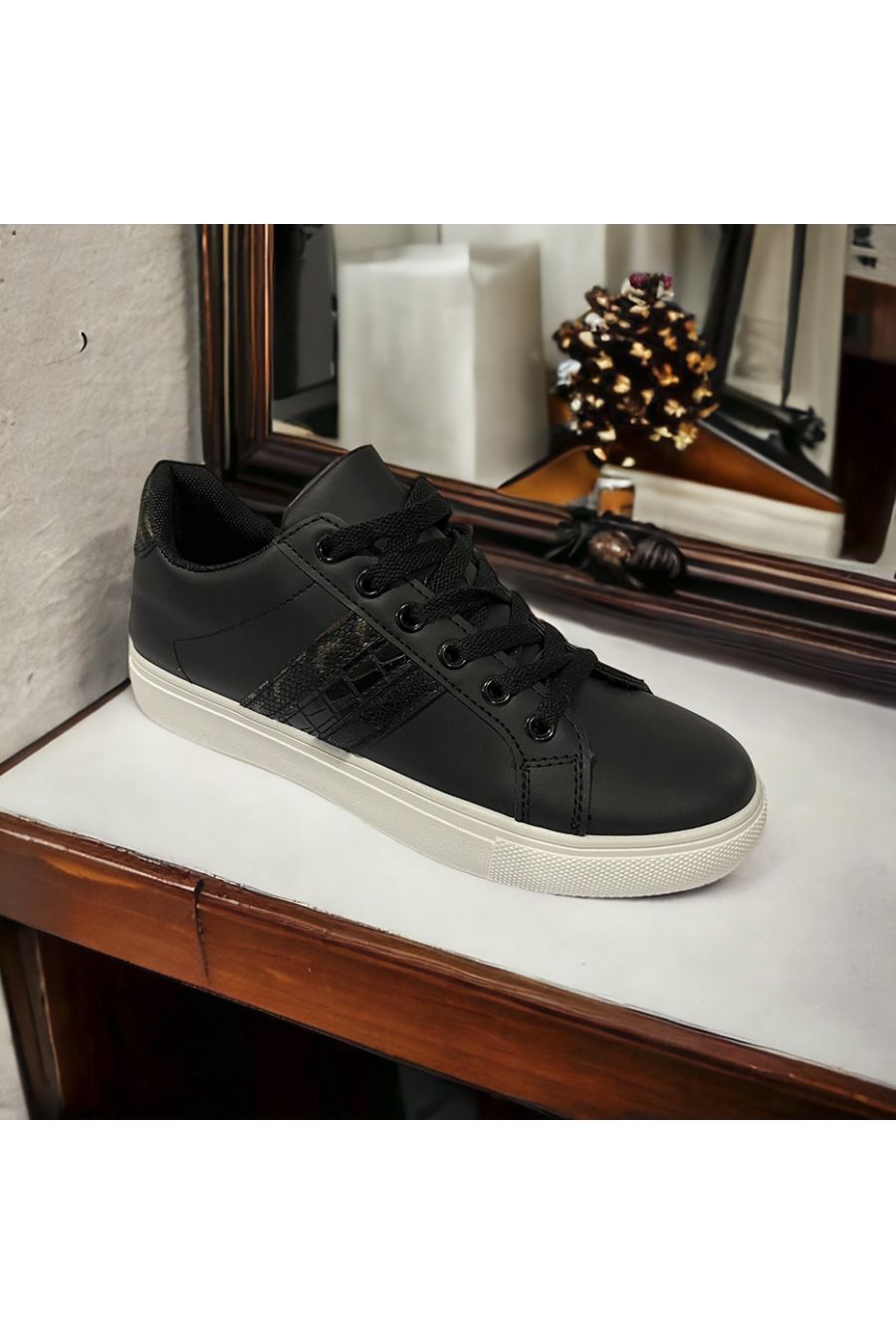 Black crocodile pattern inspired sneaker - 2