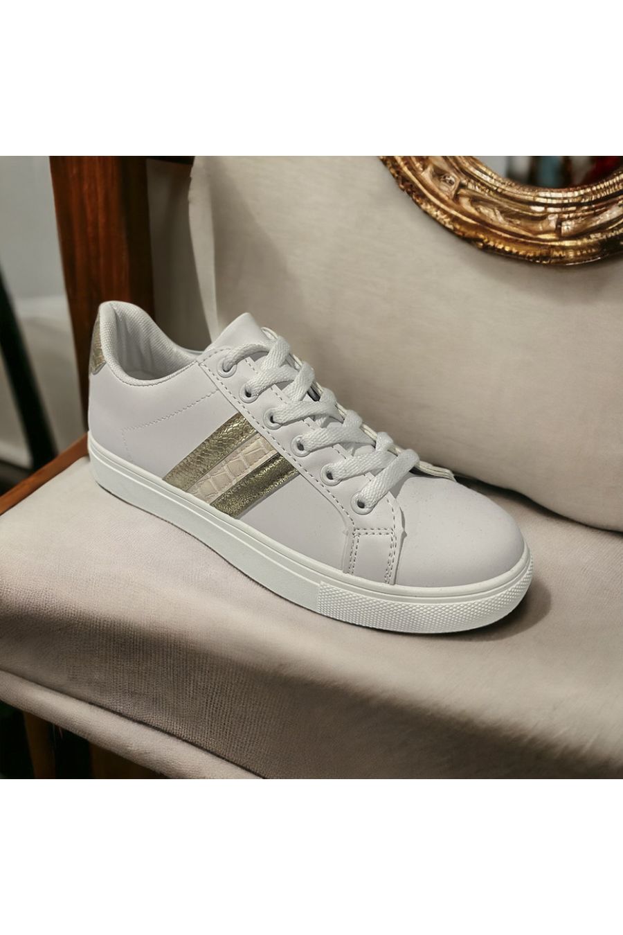 Basket inspi blanc et doré croco - 2