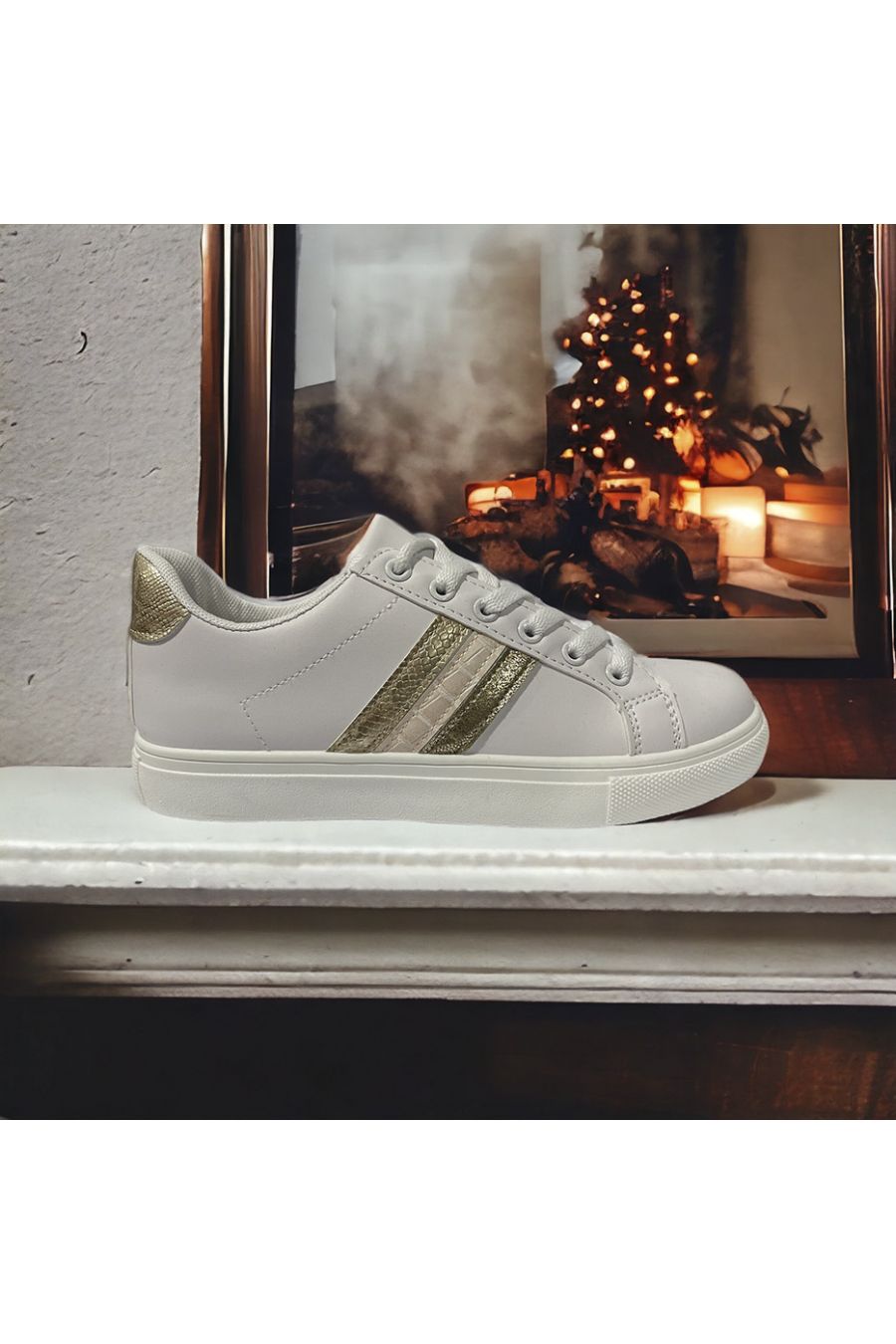 Basket inspi blanc et doré croco - 3