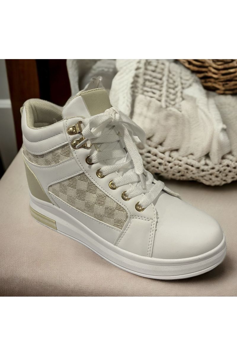 White and gold high-top sneaker - 2