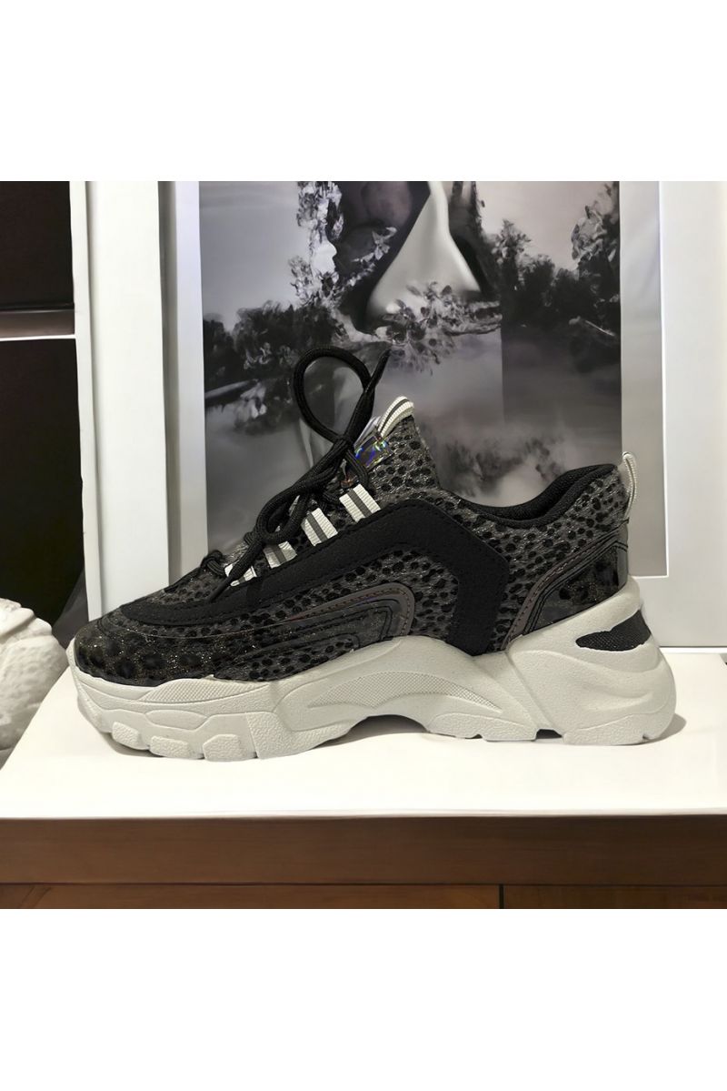 Black sneakers with leopard pattern - 2
