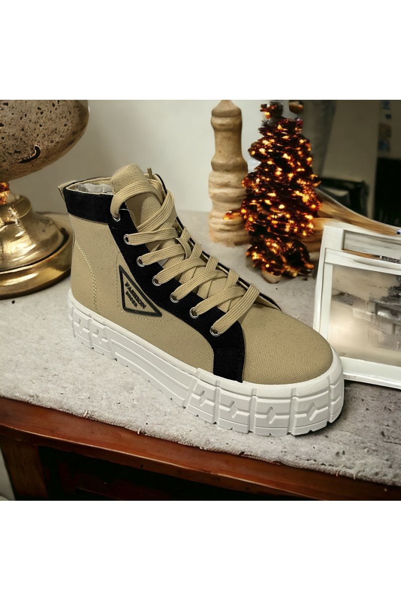 High-top sneakers in camel canvas - 1