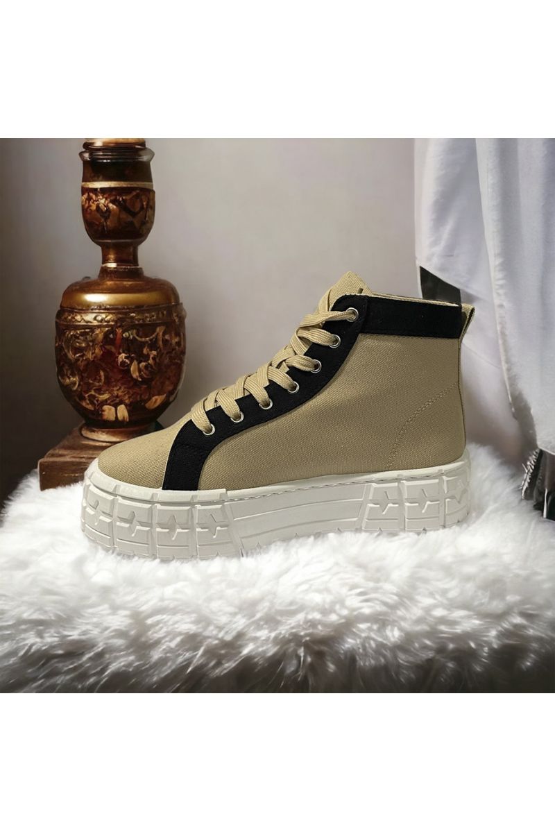 High-top sneakers in camel canvas - 2