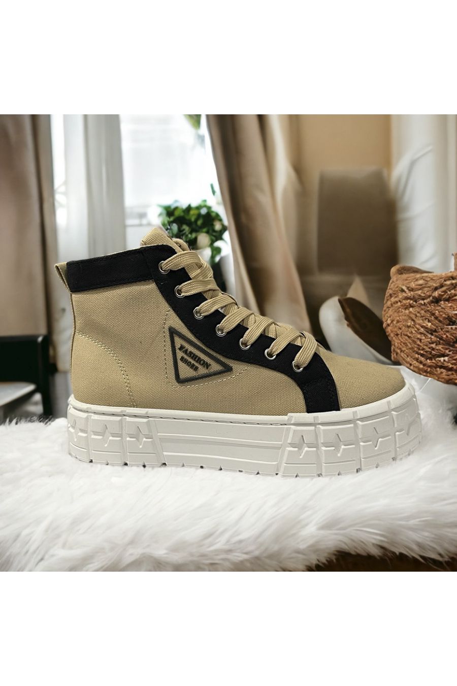 Hoge sneakers van camel canvas - 3