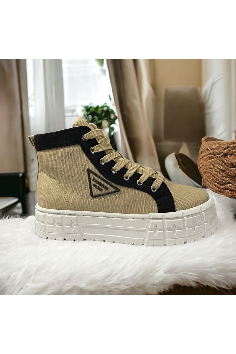 High-top sneakers in camel canvas - 3