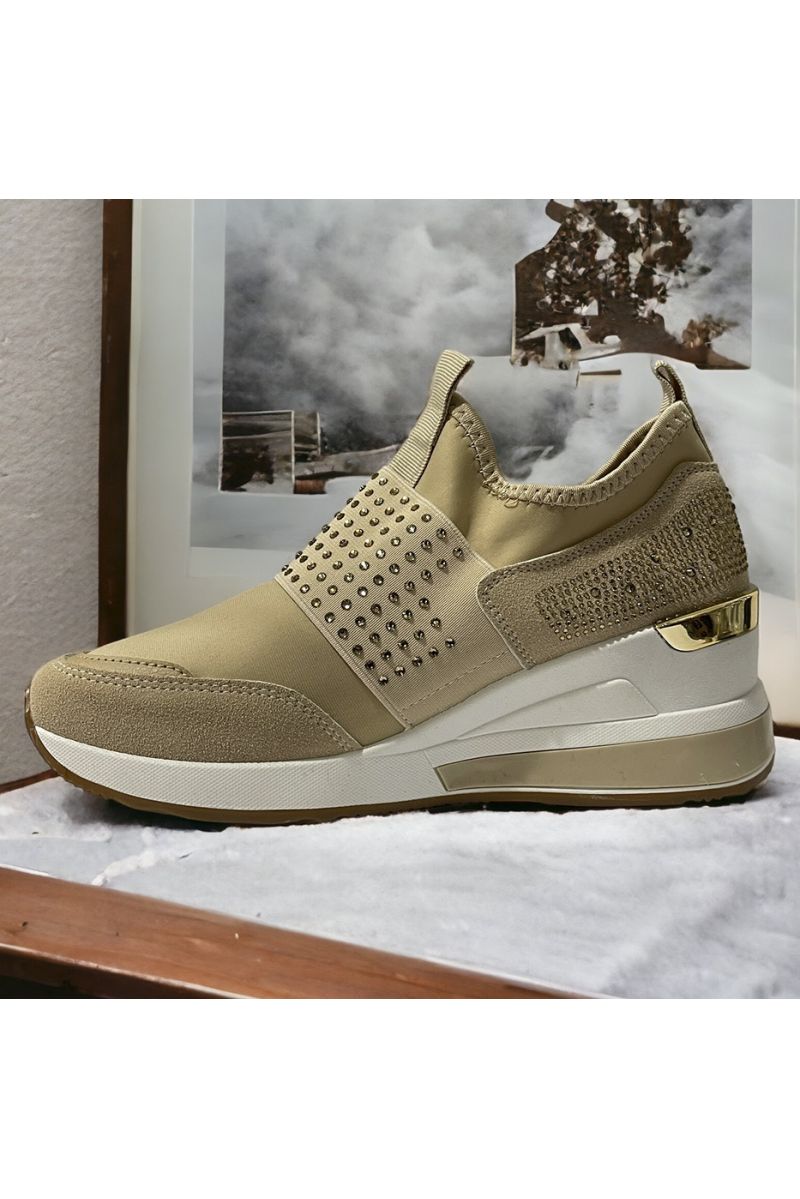 Beige sneaker met sleehak en geïnspireerd op strass-steentjes - 3
