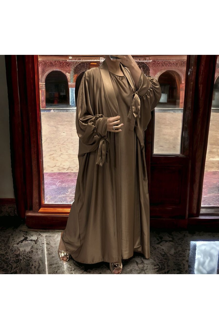 Gilet et robe Rayhana très ample satiné marron - 2