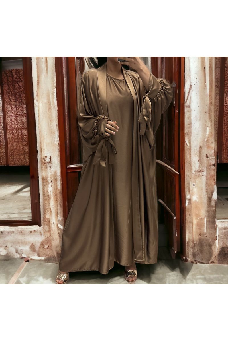 Gilet et robe Rayhana très ample satiné marron - 3