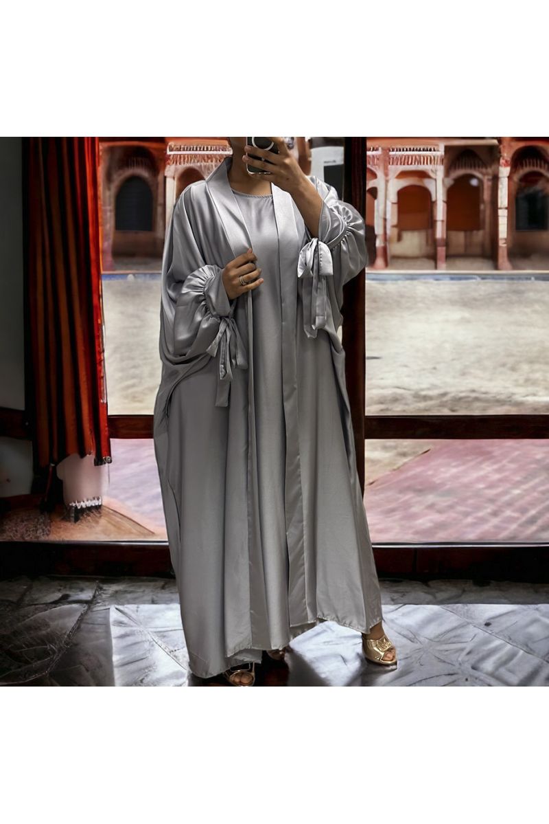 Gilet et robe Rayhana très ample satiné gris argenté - 2