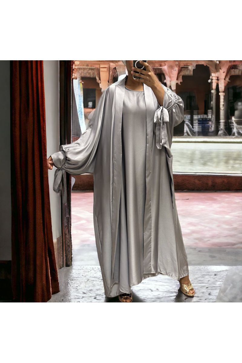 Gilet et robe Rayhana très ample satiné gris argenté - 3