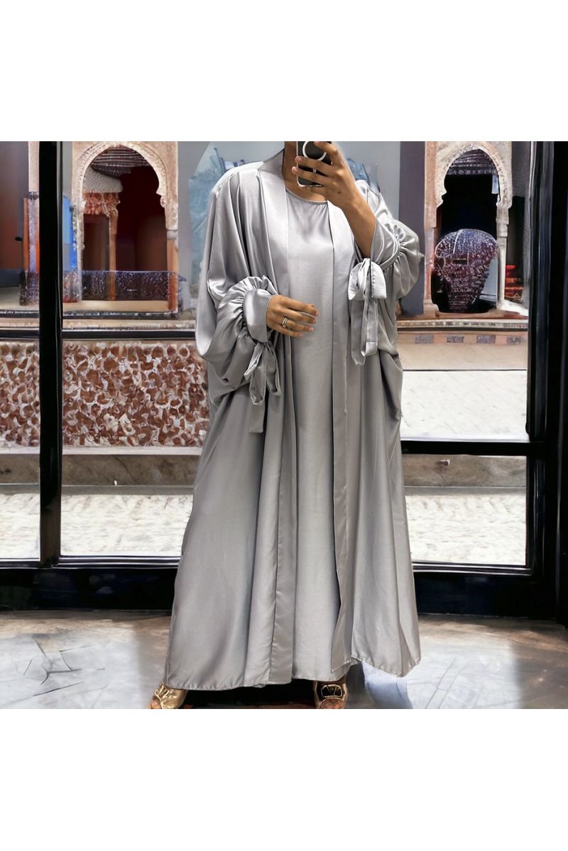 Gilet et robe Rayhana très ample satiné gris argenté - 4