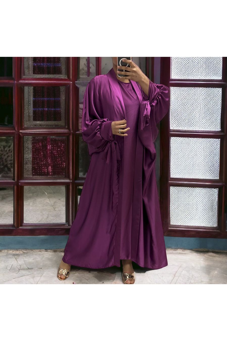 Zeer los paars satijnen Rayhana vest en jurk - 3