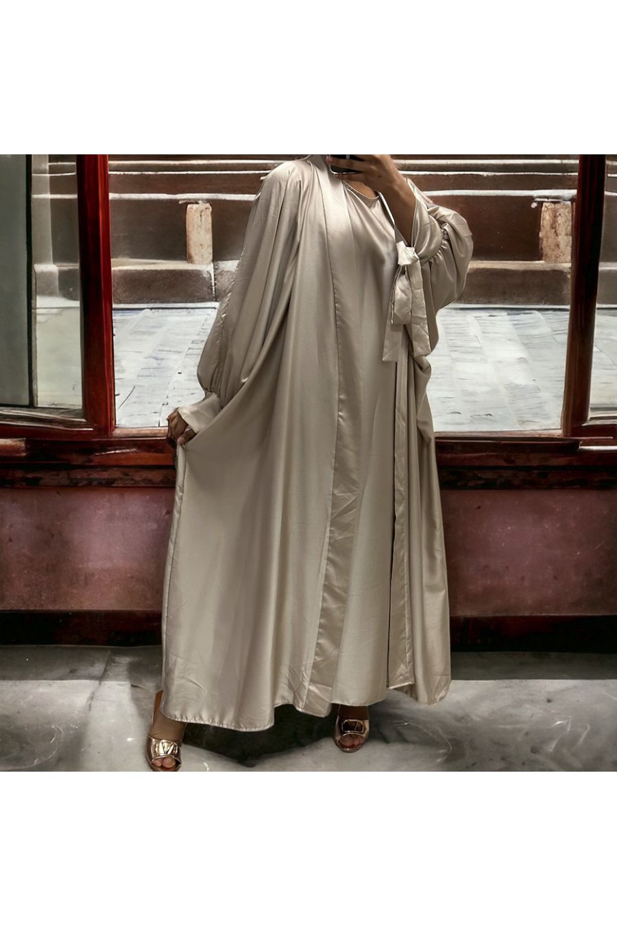 Gilet et robe Rayhana très ample satiné beige - 2