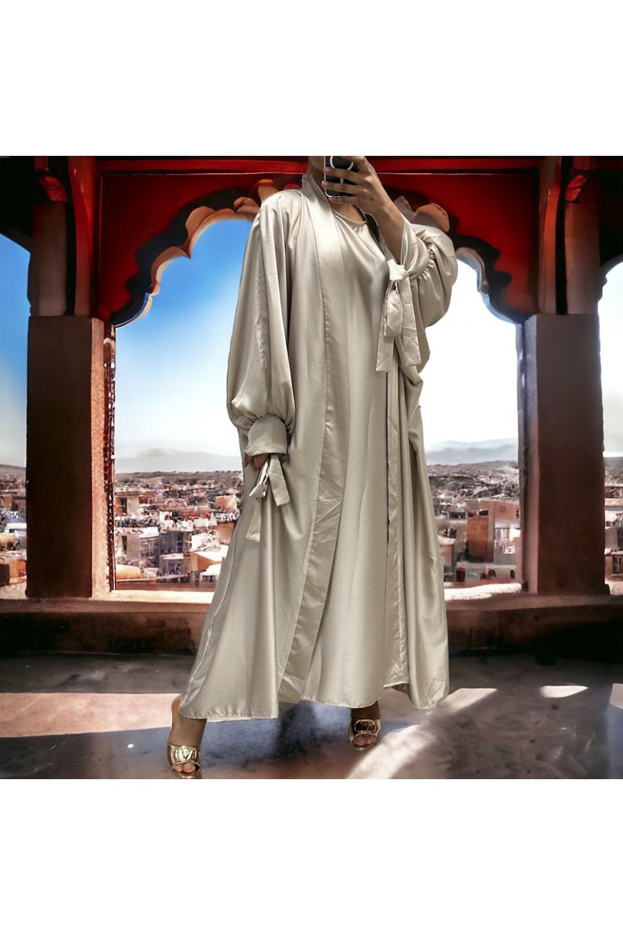 Gilet et robe Rayhana très ample satiné beige - 3