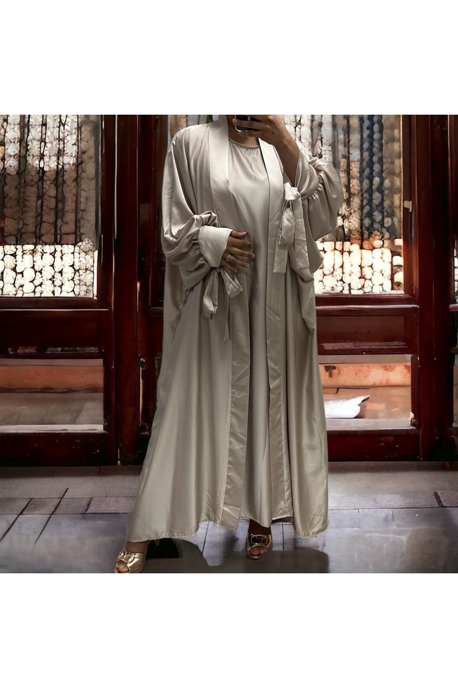 Gilet et robe Rayhana très ample satiné beige - 4