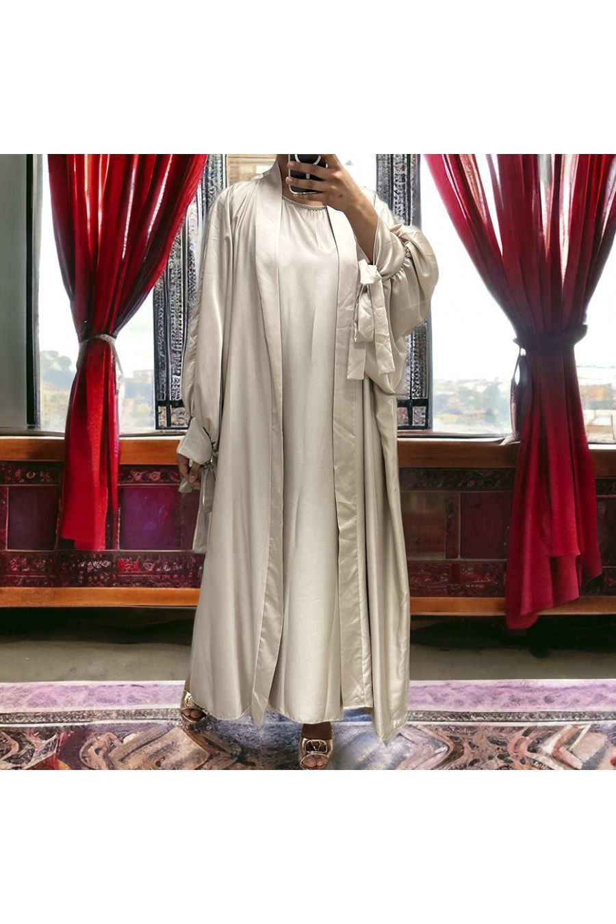 Gilet et robe Rayhana très ample satiné beige - 5