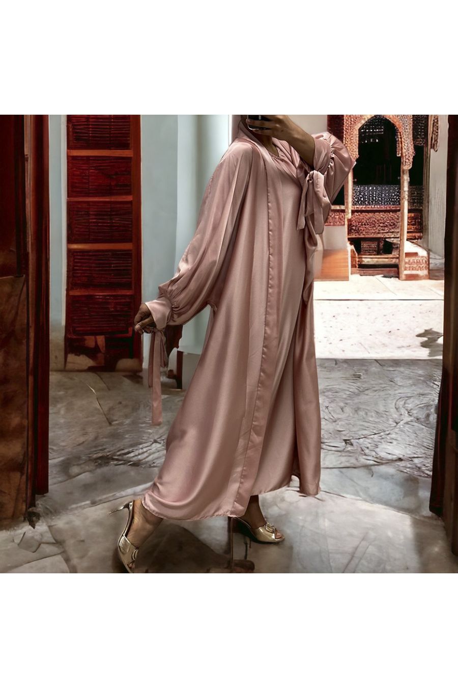 Zeer losse roze satijnen Rayhana vest en jurk - 1