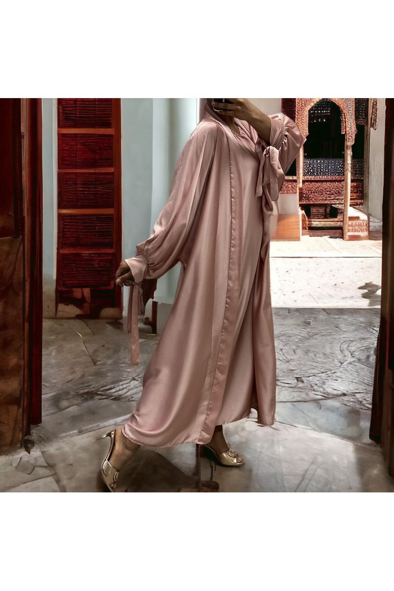 Gilet et robe Rayhana très ample satiné rose - 1