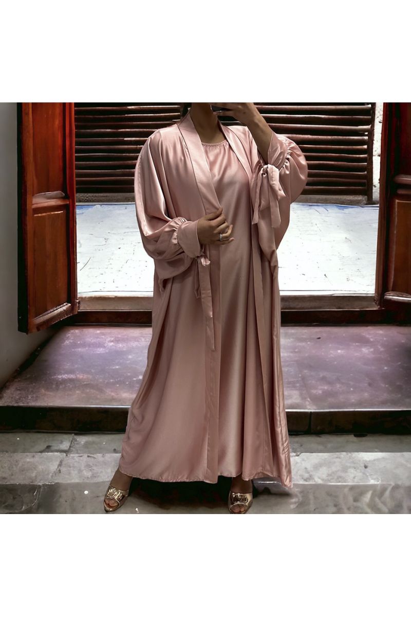 Gilet et robe Rayhana très ample satiné rose - 3