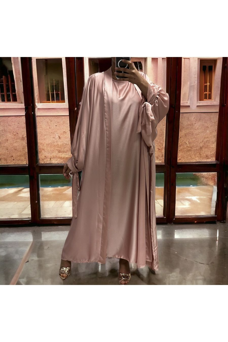 Gilet et robe Rayhana très ample satiné rose - 5