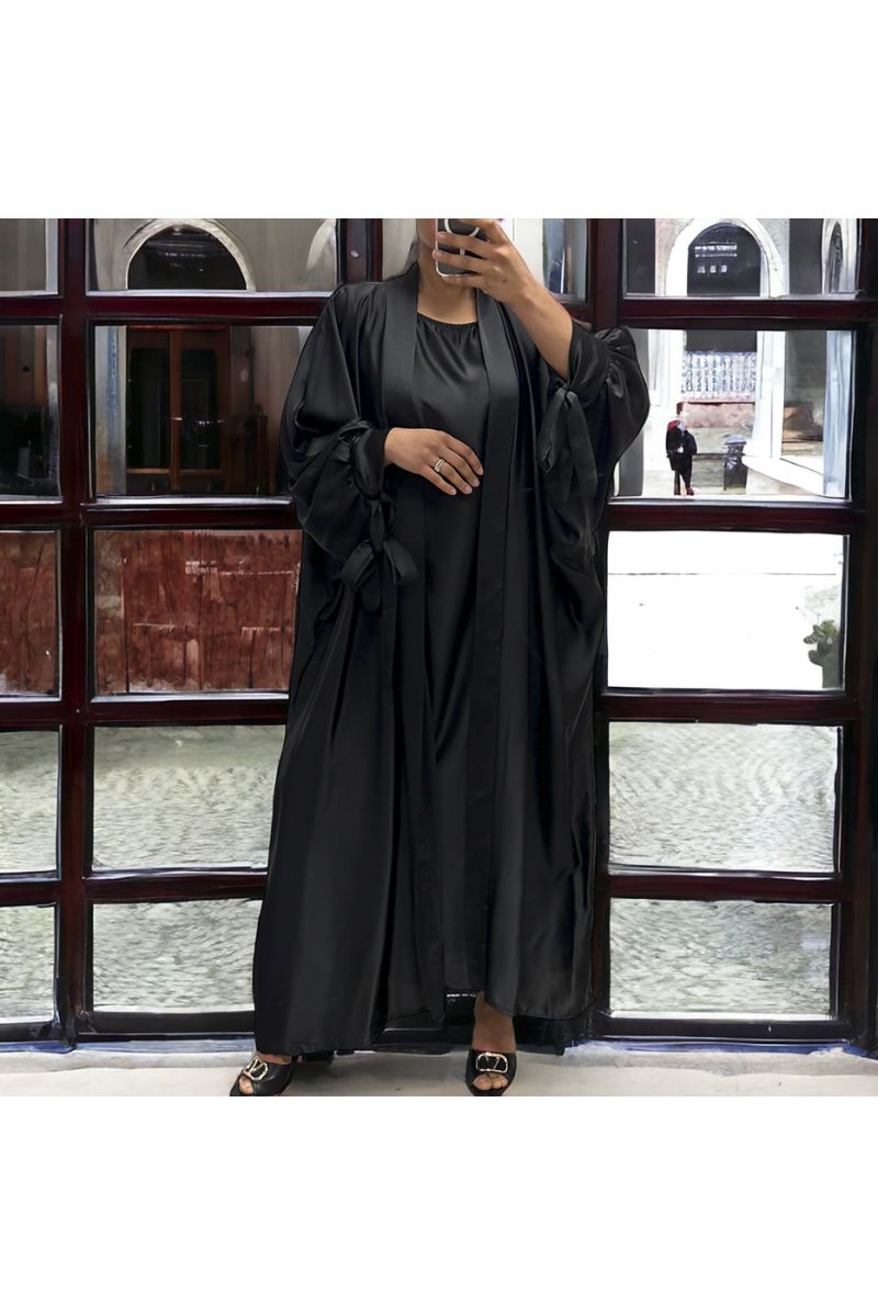 Gilet et robe Rayhana très ample satiné noir - 1