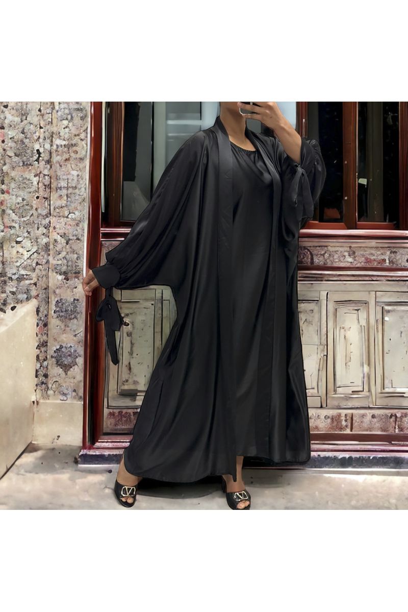 Gilet et robe Rayhana très ample satiné noir - 2