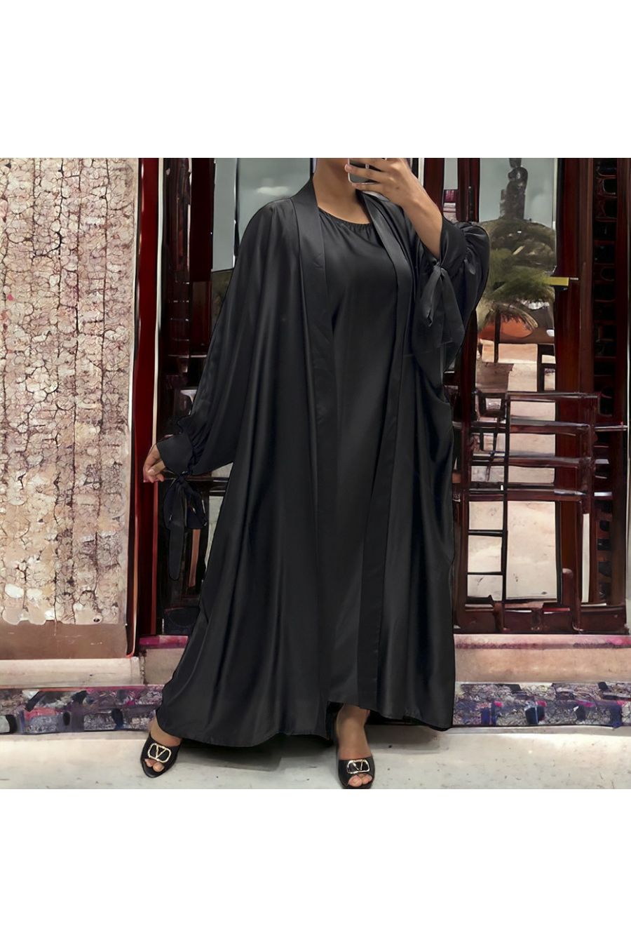 Gilet et robe Rayhana très ample satiné noir - 3