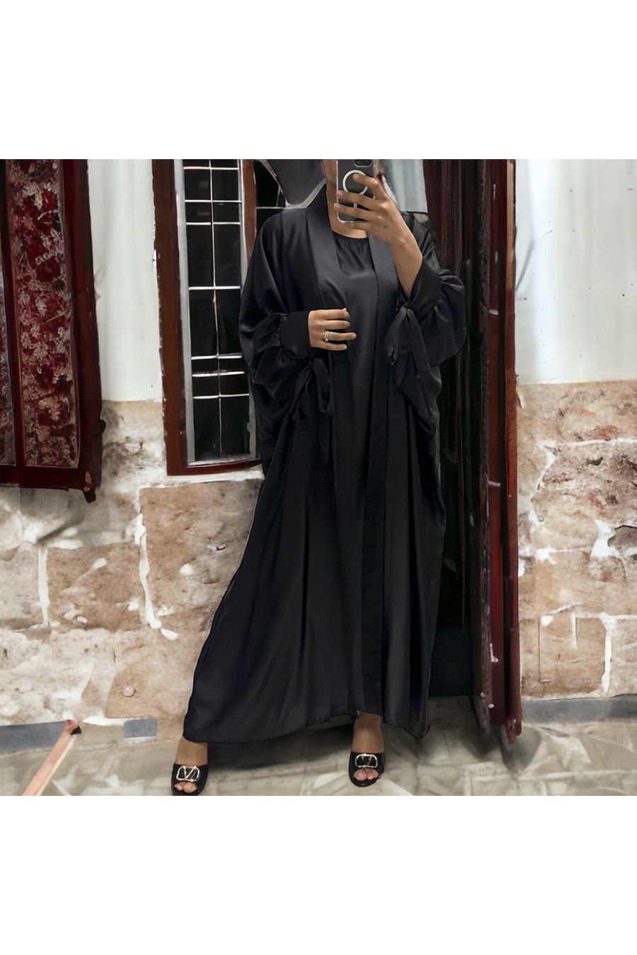 Gilet et robe Rayhana très ample satiné noir - 4