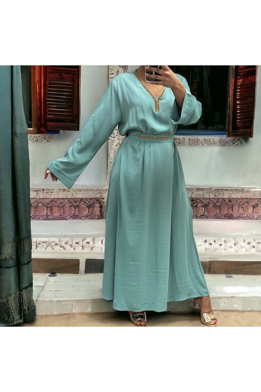 Abaya Rania vert d'eau  - 3