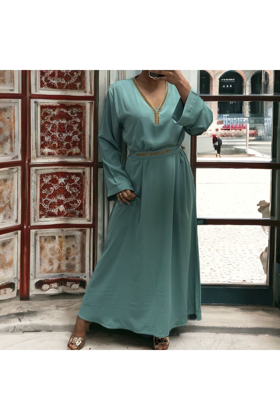 Abaya Rania vert d'eau  - 4
