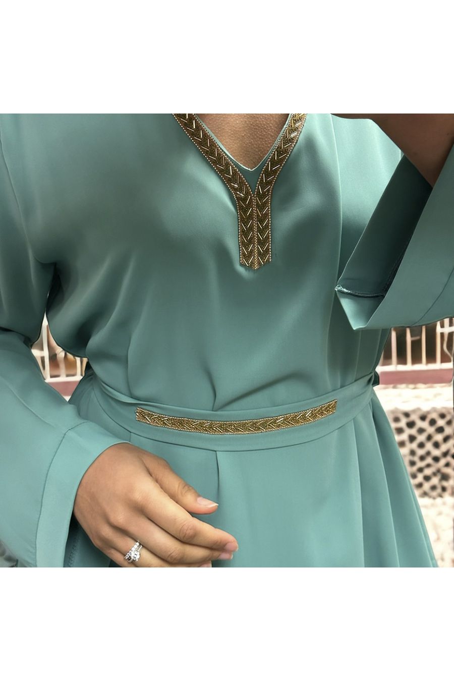 Abaya Rania vert d'eau  - 5