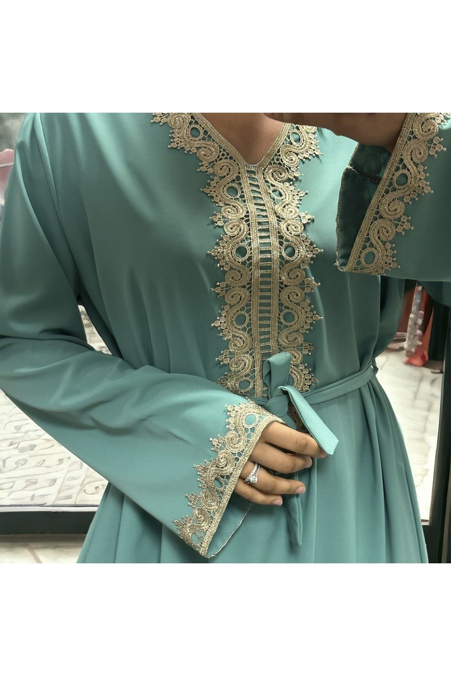Abaya Layla vert d'eau - 4