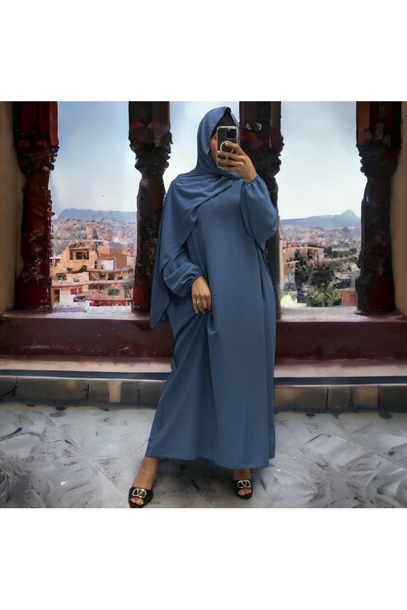 Abaya indigo with integrated veil in vitamin color - 3