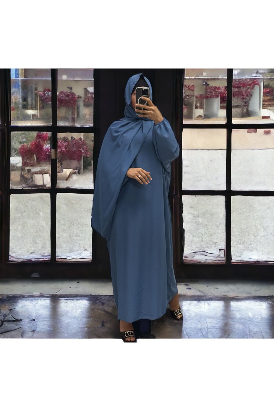 Abaya indigo met ingewerkte sluier in vitaminekleur - 4