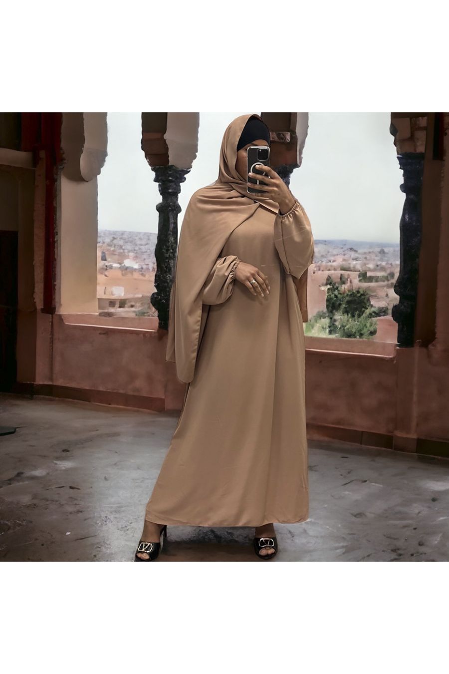 Abaya camel avec voile intégré couleur vitaminée - 5