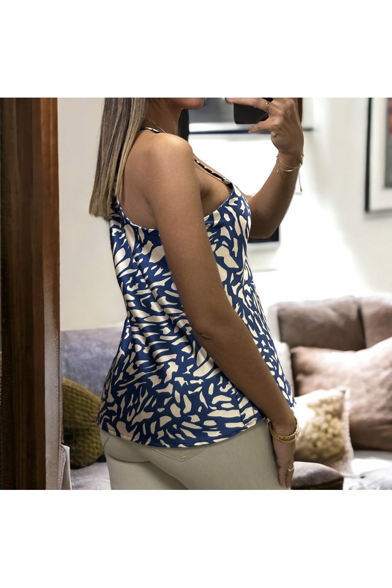 Blauw en wit satijnen tanktopje - 1
