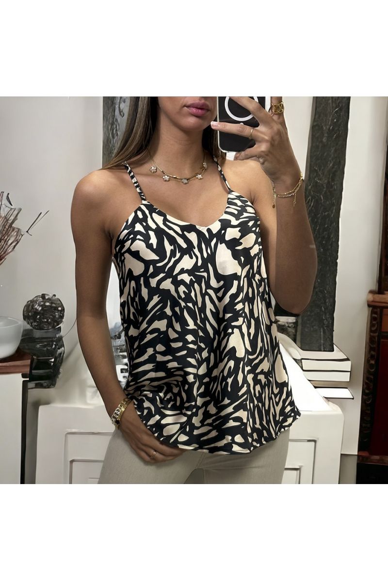 Satin tank top with black and white pattern - 2