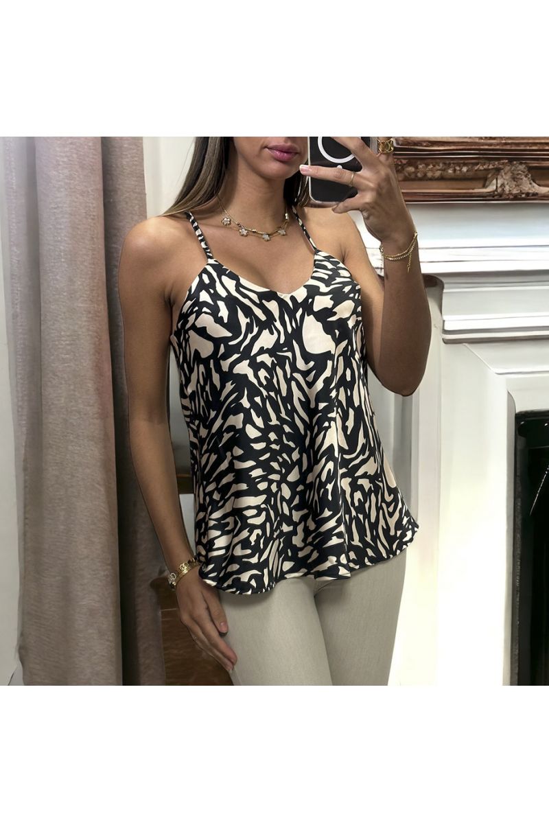 Satin tank top with black and white pattern - 3