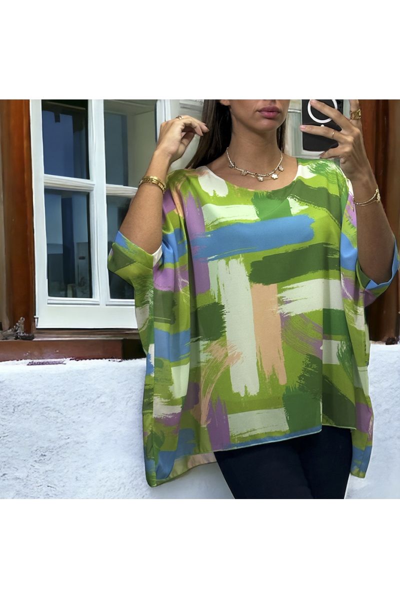 Oversized lined green pattern blouse - 2