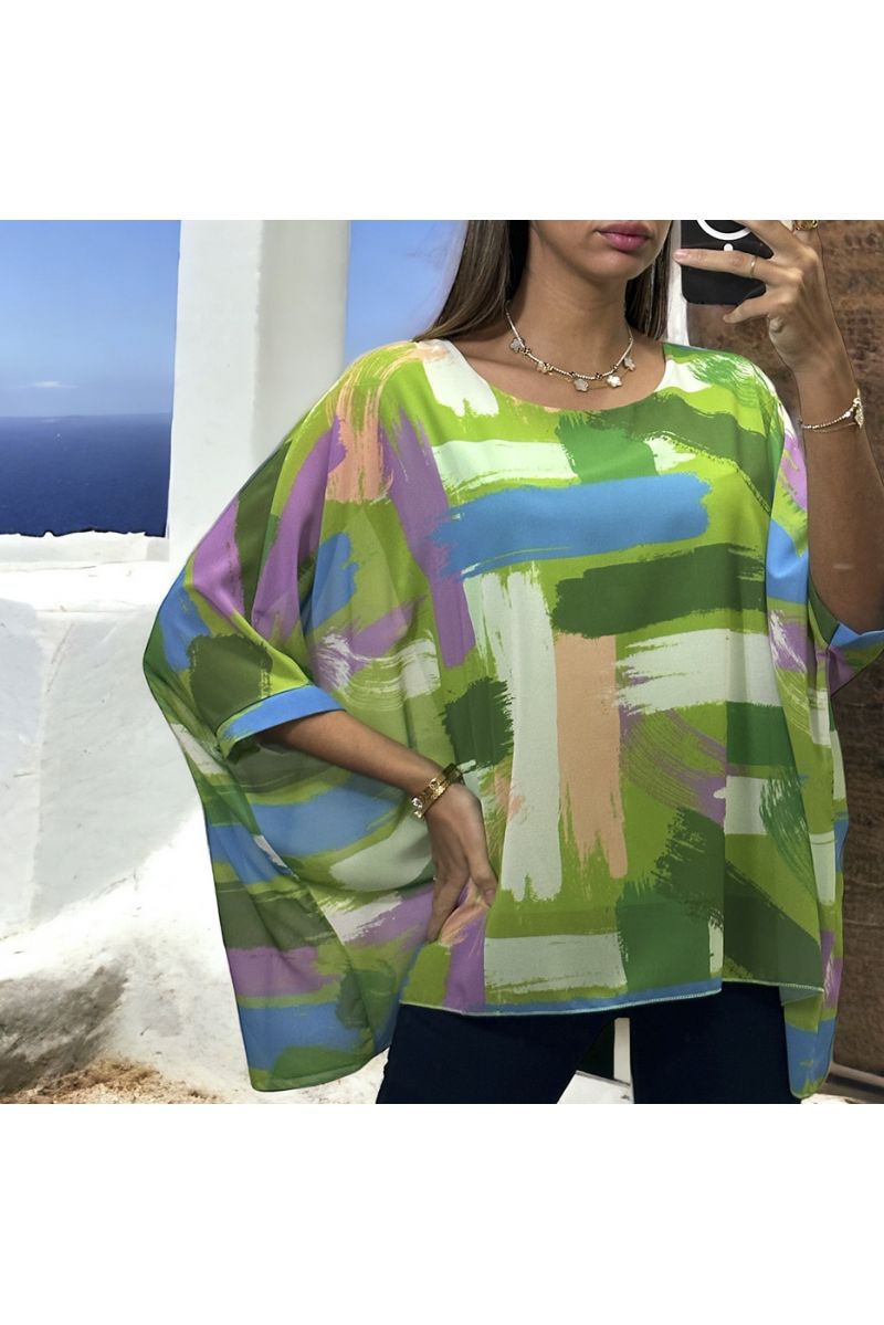 Oversized gevoerde blouse met groen patroon - 3