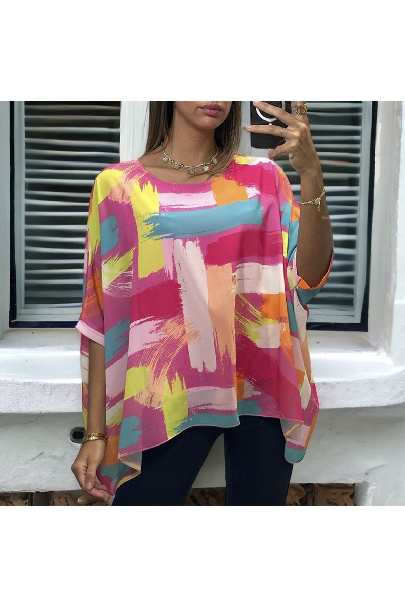 Oversized blouse met gevoerd fuchsia patroon - 3