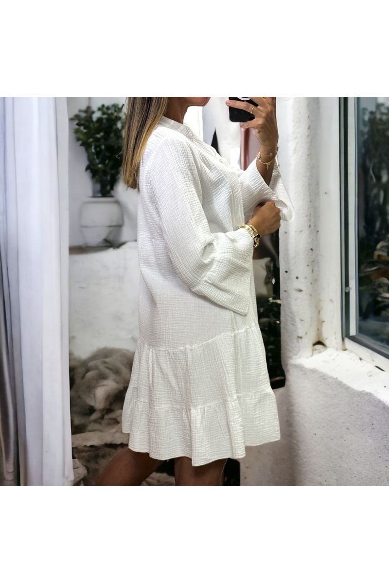 Robe tunique blanche à volant en gaz de coton - 1